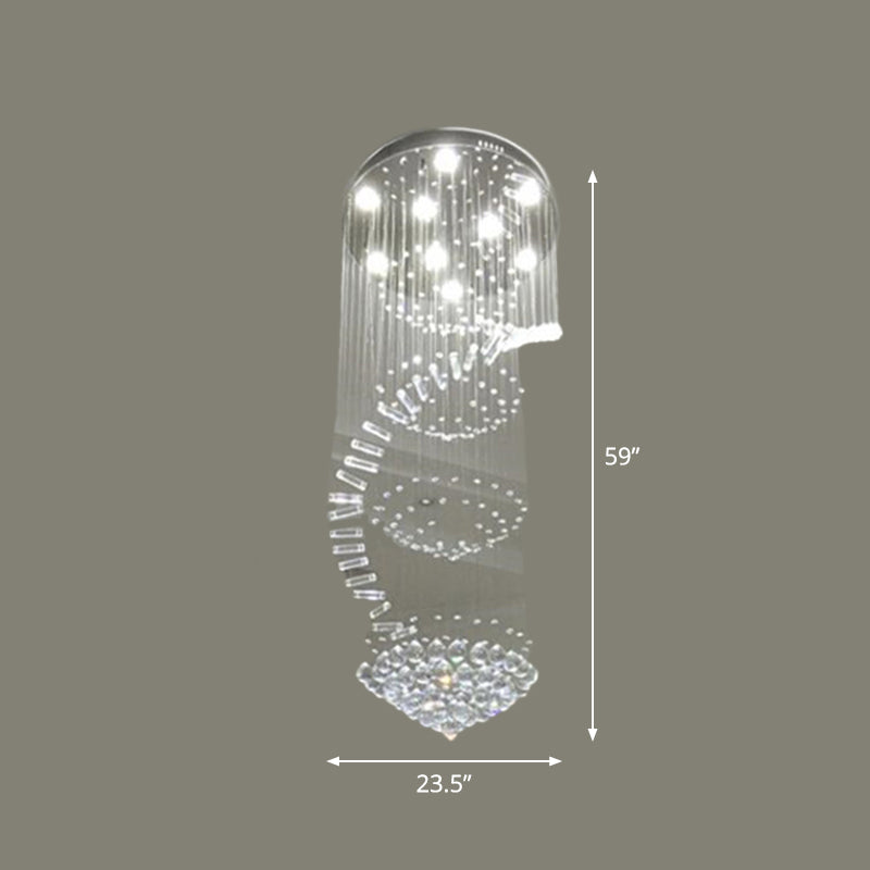 Elegant Modern Spiral Ceiling Lamp 9/12-Light Crystal Flush-Mount Light Fixture in Stainless Steel, Small/Medium/Large Clearhalo 'Ceiling Lights' 'Close To Ceiling Lights' 'Close to ceiling' 'Flush mount' Lighting' 2015344