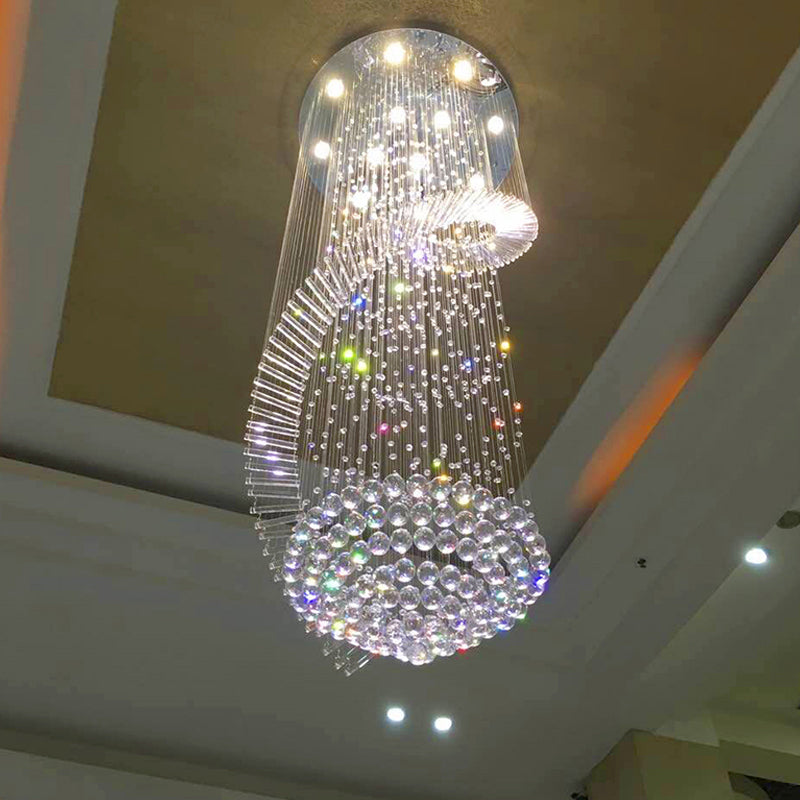 Elegant Modern Spiral Ceiling Lamp 9/12-Light Crystal Flush-Mount Light Fixture in Stainless Steel, Small/Medium/Large Clearhalo 'Ceiling Lights' 'Close To Ceiling Lights' 'Close to ceiling' 'Flush mount' Lighting' 2015346