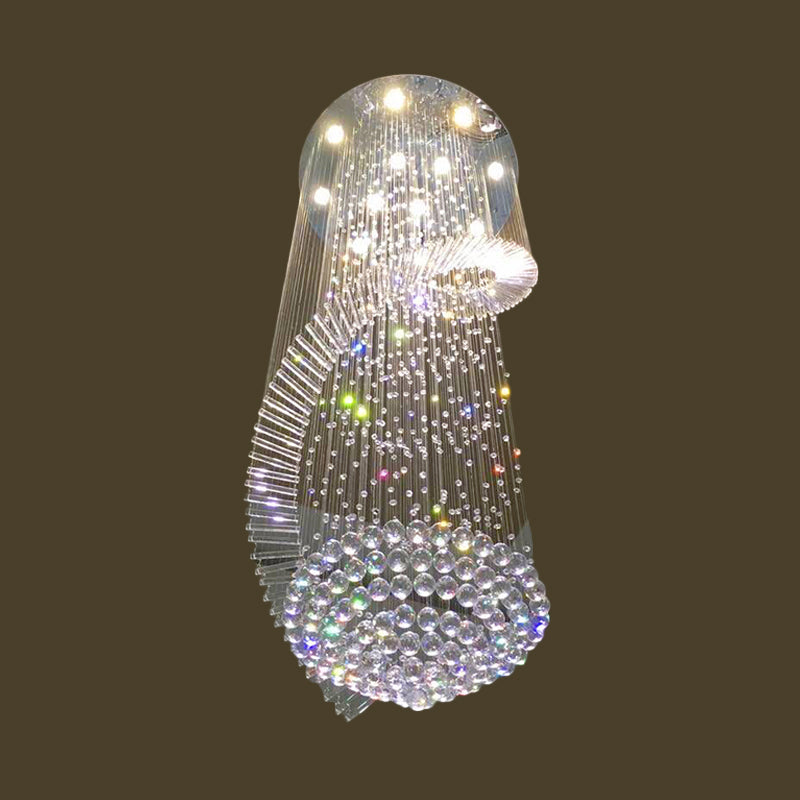 Elegant Modern Spiral Ceiling Lamp 9/12-Light Crystal Flush-Mount Light Fixture in Stainless Steel, Small/Medium/Large Clearhalo 'Ceiling Lights' 'Close To Ceiling Lights' 'Close to ceiling' 'Flush mount' Lighting' 2015347