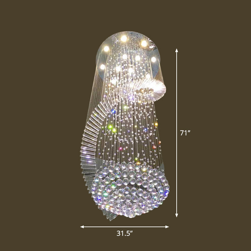 Elegant Modern Spiral Ceiling Lamp 9/12-Light Crystal Flush-Mount Light Fixture in Stainless Steel, Small/Medium/Large Clearhalo 'Ceiling Lights' 'Close To Ceiling Lights' 'Close to ceiling' 'Flush mount' Lighting' 2015348