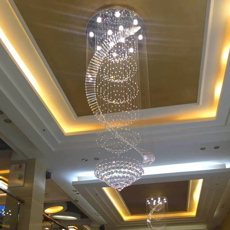 Elegant Modern Spiral Ceiling Lamp 9/12-Light Crystal Flush-Mount Light Fixture in Stainless Steel, Small/Medium/Large Clearhalo 'Ceiling Lights' 'Close To Ceiling Lights' 'Close to ceiling' 'Flush mount' Lighting' 2015350