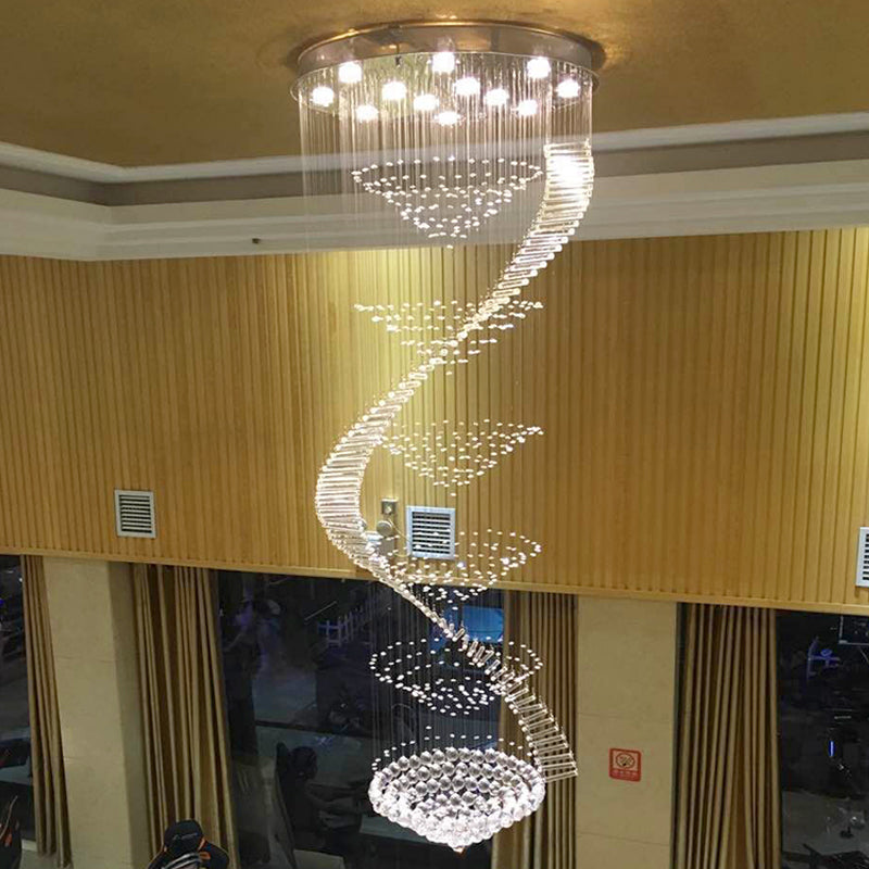 Elegant Modern Spiral Ceiling Lamp 9/12-Light Crystal Flush-Mount Light Fixture in Stainless Steel, Small/Medium/Large Clearhalo 'Ceiling Lights' 'Close To Ceiling Lights' 'Close to ceiling' 'Flush mount' Lighting' 2015351