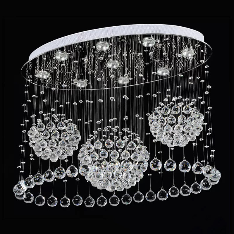9 Bulbs Oval Flush Ceiling Light Fixture Modern Stainless Steel Crystal Drape Flushmount Light for Bedroom Clearhalo 'Ceiling Lights' 'Close To Ceiling Lights' 'Close to ceiling' 'Flush mount' Lighting' 2015365