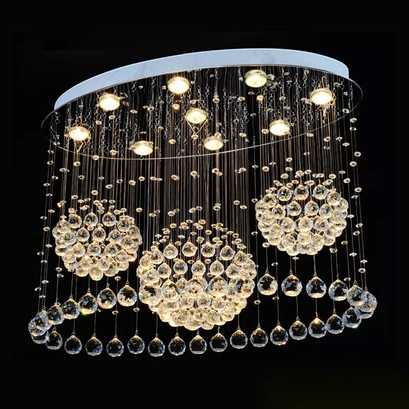 9 Bulbs Oval Flush Ceiling Light Fixture Modern Stainless Steel Crystal Drape Flushmount Light for Bedroom Clearhalo 'Ceiling Lights' 'Close To Ceiling Lights' 'Close to ceiling' 'Flush mount' Lighting' 2015366