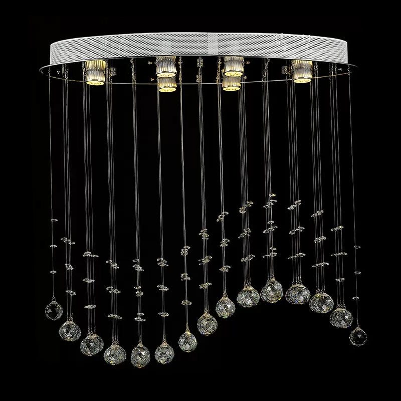 Small/Large Crystal Wavy Flushmount Lighting Contemporary 6-Head Living Room Ceiling Flush Light in Stainless Steel Stainless-Steel Clearhalo 'Ceiling Lights' 'Close To Ceiling Lights' 'Close to ceiling' 'Flush mount' Lighting' 2015368