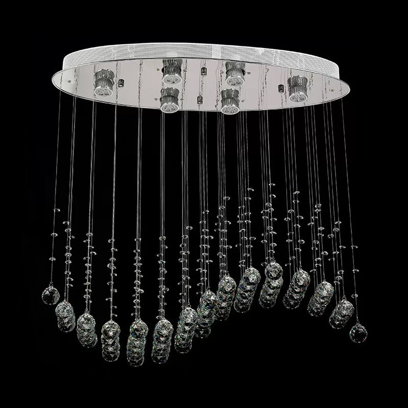 Small/Large Crystal Wavy Flushmount Lighting Contemporary 6-Head Living Room Ceiling Flush Light in Stainless Steel Clearhalo 'Ceiling Lights' 'Close To Ceiling Lights' 'Close to ceiling' 'Flush mount' Lighting' 2015370