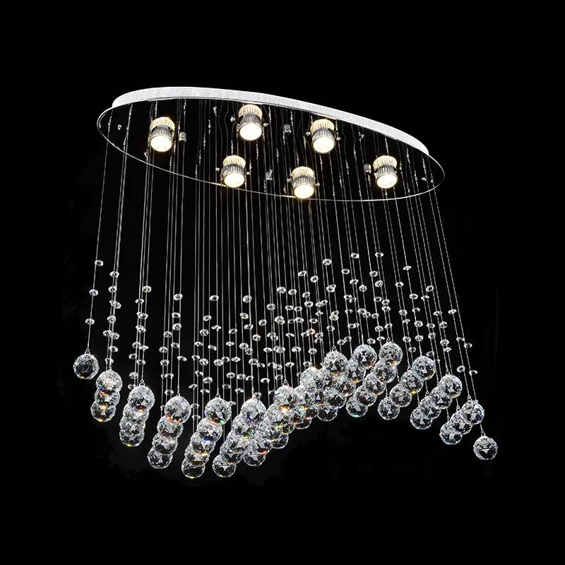 Small/Large Crystal Wavy Flushmount Lighting Contemporary 6-Head Living Room Ceiling Flush Light in Stainless Steel Clearhalo 'Ceiling Lights' 'Close To Ceiling Lights' 'Close to ceiling' 'Flush mount' Lighting' 2015371