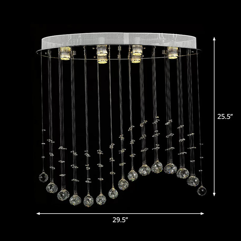 Small/Large Crystal Wavy Flushmount Lighting Contemporary 6-Head Living Room Ceiling Flush Light in Stainless Steel Clearhalo 'Ceiling Lights' 'Close To Ceiling Lights' 'Close to ceiling' 'Flush mount' Lighting' 2015373