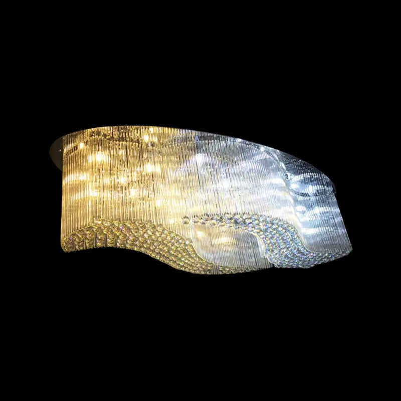 Crystal Scroll Flush Mount Ceiling Fixture Modern Hotel Small/Medium/Large LED Flush-Mount Light in Stainless Steel Clearhalo 'Ceiling Lights' 'Close To Ceiling Lights' 'Close to ceiling' 'Flush mount' Lighting' 2015381