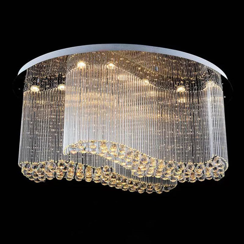 Crystal Scroll Flush Mount Ceiling Fixture Modern Hotel Small/Medium/Large LED Flush-Mount Light in Stainless Steel Stainless-Steel Small Clearhalo 'Ceiling Lights' 'Close To Ceiling Lights' 'Close to ceiling' 'Flush mount' Lighting' 2015383