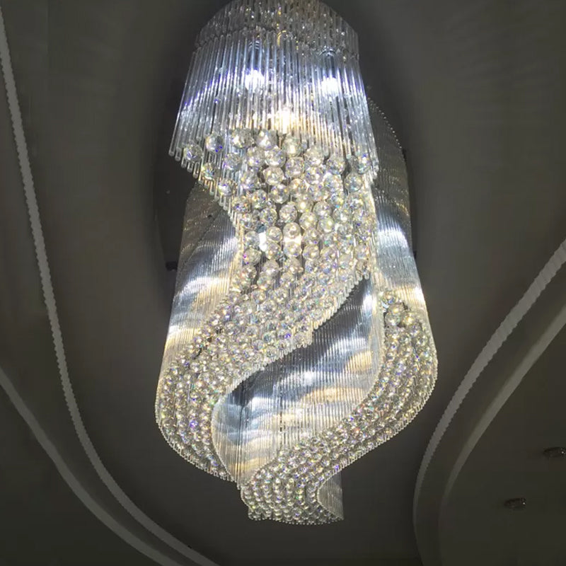 Crystal Scroll Flush Mount Ceiling Fixture Modern Hotel Small/Medium/Large LED Flush-Mount Light in Stainless Steel Stainless-Steel Large Clearhalo 'Ceiling Lights' 'Close To Ceiling Lights' 'Close to ceiling' 'Flush mount' Lighting' 2015385