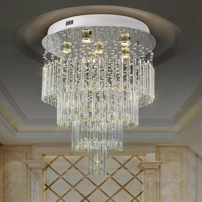 6-Bulb Tiered Flush Mount Lamp Modernism Stainless Steel Crystal Rod Ceiling Lighting for Restaurant Stainless-Steel Clearhalo 'Ceiling Lights' 'Close To Ceiling Lights' 'Close to ceiling' 'Flush mount' Lighting' 2015398