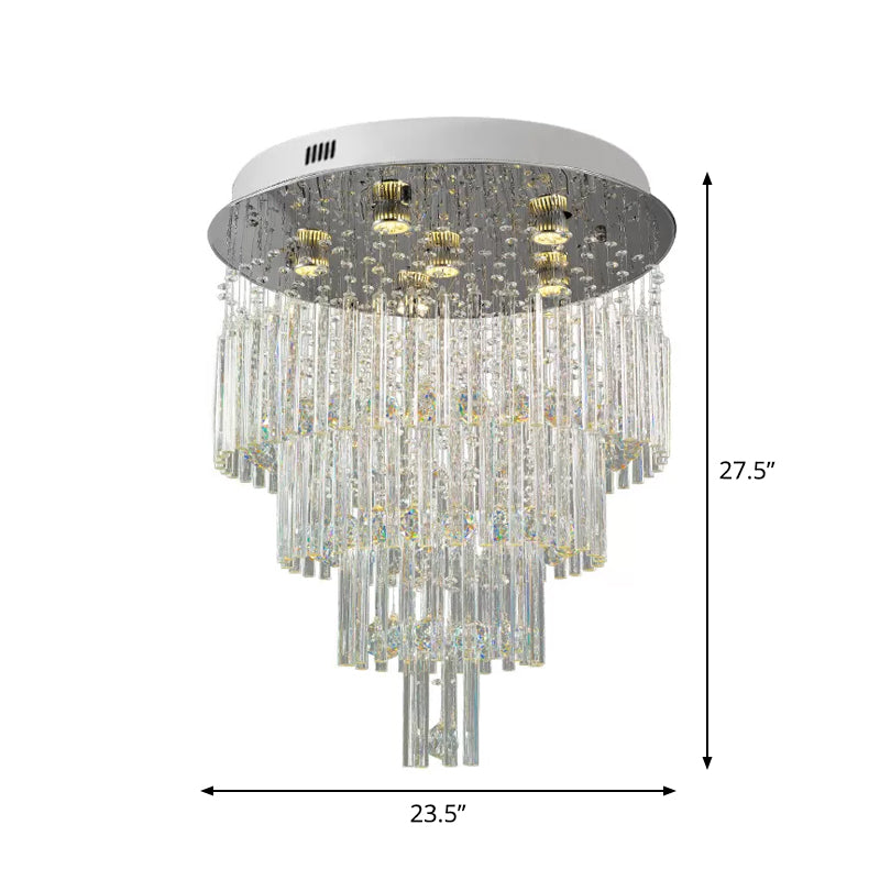 6-Bulb Tiered Flush Mount Lamp Modernism Stainless Steel Crystal Rod Ceiling Lighting for Restaurant Clearhalo 'Ceiling Lights' 'Close To Ceiling Lights' 'Close to ceiling' 'Flush mount' Lighting' 2015403