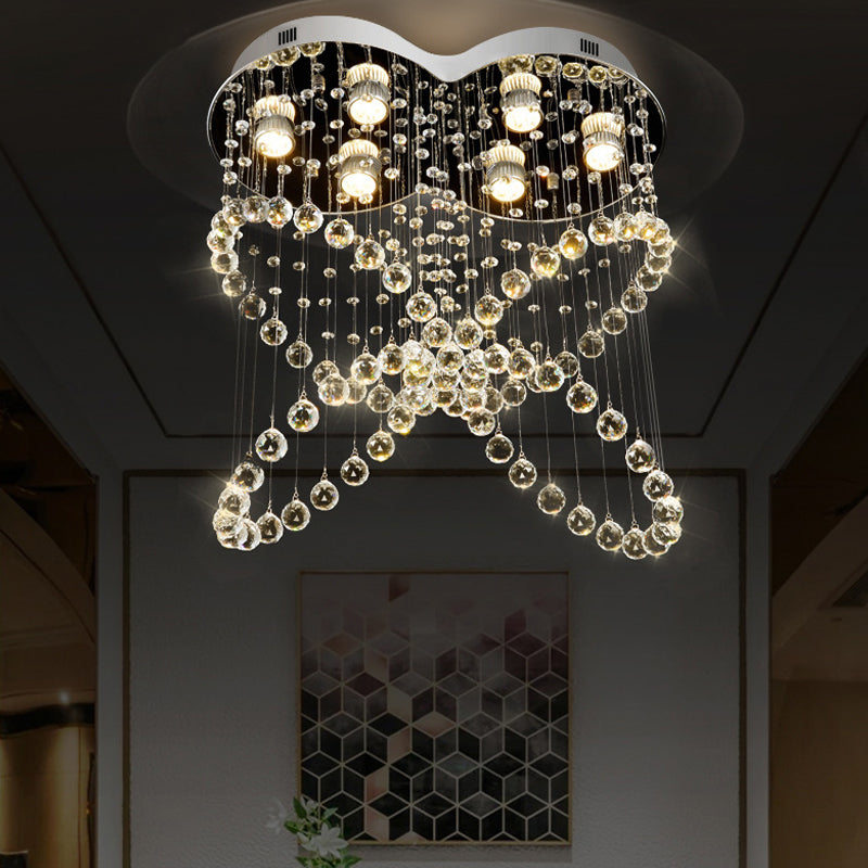 6-Light Crystal Orb Flush Mount Modern Stainless Steel Butterfly Bedroom Ceiling Light Fixture Clearhalo 'Ceiling Lights' 'Close To Ceiling Lights' 'Close to ceiling' 'Flush mount' Lighting' 2015415