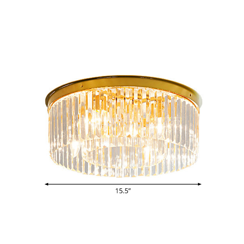 Crystal Drum Flush Mount Lamp Simplicity 3/4/5 Bulbs Bedroom Ceiling Light in Gold, 12.5"/16.5"/23.5" Wide Clearhalo 'Ceiling Lights' 'Close To Ceiling Lights' 'Close to ceiling' 'Flush mount' Lighting' 2015547