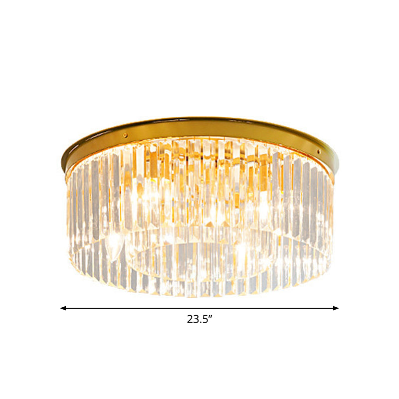 Crystal Drum Flush Mount Lamp Simplicity 3/4/5 Bulbs Bedroom Ceiling Light in Gold, 12.5"/16.5"/23.5" Wide Clearhalo 'Ceiling Lights' 'Close To Ceiling Lights' 'Close to ceiling' 'Flush mount' Lighting' 2015548