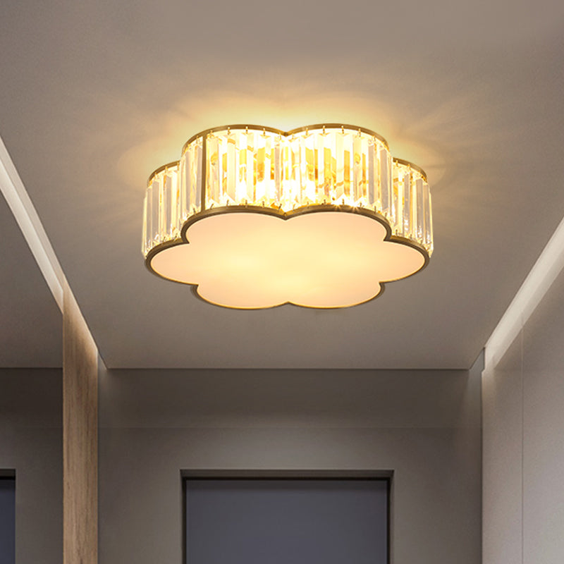 3/4/5-Light Flower Ceiling Lamp Minimalist Black/Gold Prismatic Crystal Small/Medium/Large Flush Mount Light Fixture Clearhalo 'Ceiling Lights' 'Close To Ceiling Lights' 'Close to ceiling' 'Flush mount' Lighting' 2015551