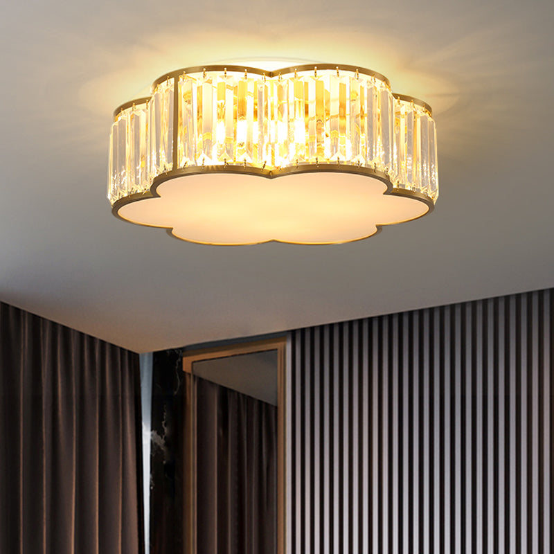 3/4/5-Light Flower Ceiling Lamp Minimalist Black/Gold Prismatic Crystal Small/Medium/Large Flush Mount Light Fixture Clearhalo 'Ceiling Lights' 'Close To Ceiling Lights' 'Close to ceiling' 'Flush mount' Lighting' 2015552