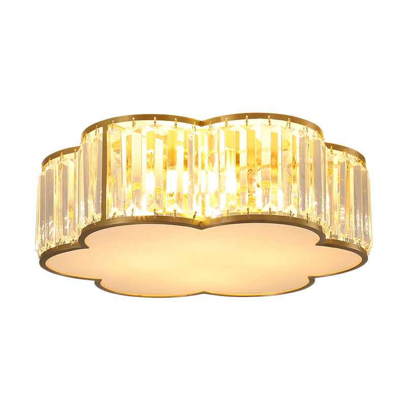3/4/5-Light Flower Ceiling Lamp Minimalist Black/Gold Prismatic Crystal Small/Medium/Large Flush Mount Light Fixture Clearhalo 'Ceiling Lights' 'Close To Ceiling Lights' 'Close to ceiling' 'Flush mount' Lighting' 2015553