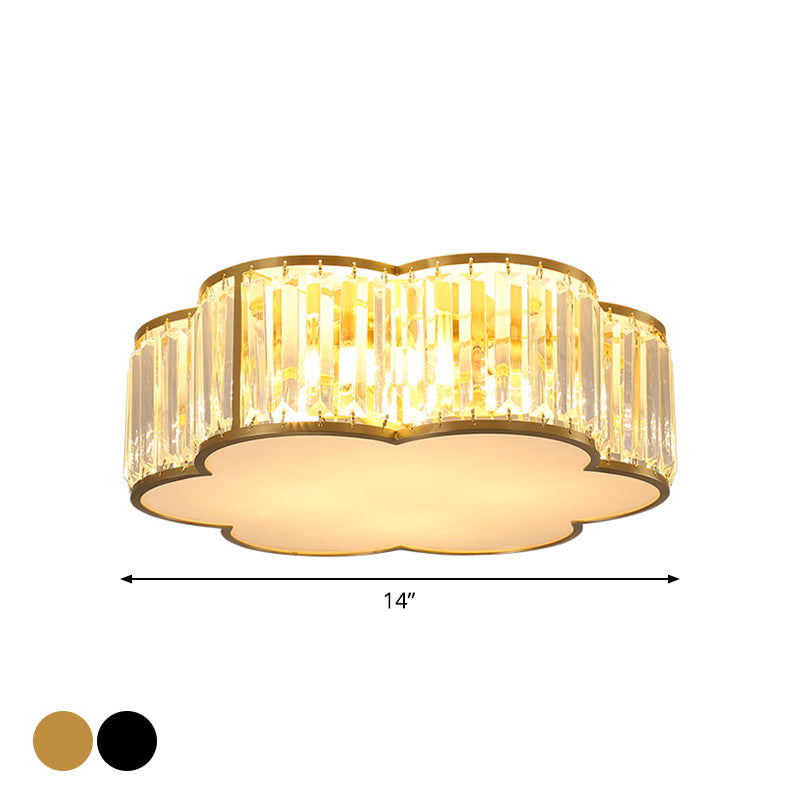 3/4/5-Light Flower Ceiling Lamp Minimalist Black/Gold Prismatic Crystal Small/Medium/Large Flush Mount Light Fixture Clearhalo 'Ceiling Lights' 'Close To Ceiling Lights' 'Close to ceiling' 'Flush mount' Lighting' 2015554