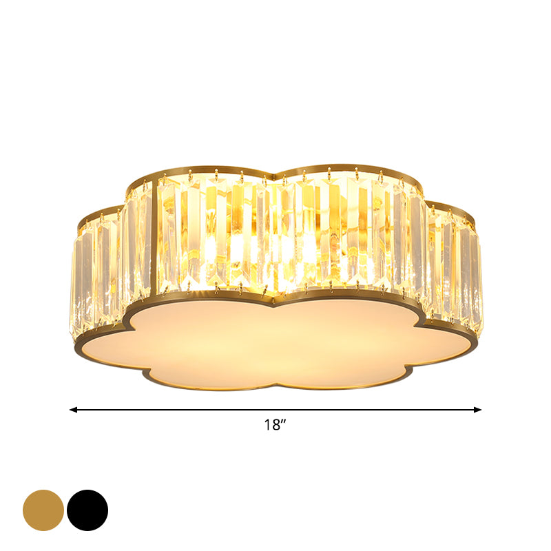 3/4/5-Light Flower Ceiling Lamp Minimalist Black/Gold Prismatic Crystal Small/Medium/Large Flush Mount Light Fixture Clearhalo 'Ceiling Lights' 'Close To Ceiling Lights' 'Close to ceiling' 'Flush mount' Lighting' 2015555