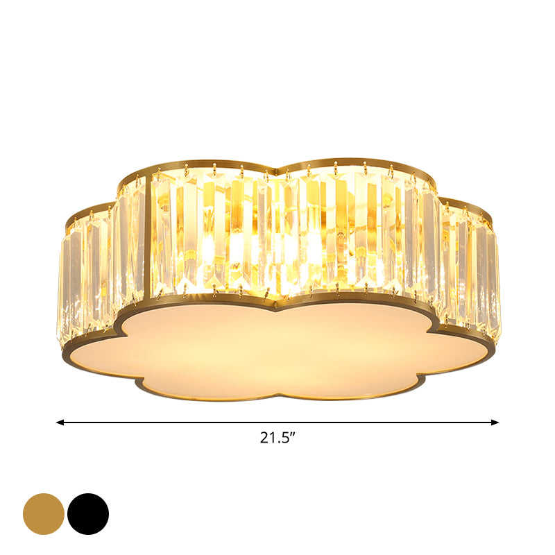 3/4/5-Light Flower Ceiling Lamp Minimalist Black/Gold Prismatic Crystal Small/Medium/Large Flush Mount Light Fixture Clearhalo 'Ceiling Lights' 'Close To Ceiling Lights' 'Close to ceiling' 'Flush mount' Lighting' 2015556