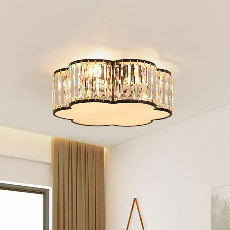 3/4/5-Light Flower Ceiling Lamp Minimalist Black/Gold Prismatic Crystal Small/Medium/Large Flush Mount Light Fixture Clearhalo 'Ceiling Lights' 'Close To Ceiling Lights' 'Close to ceiling' 'Flush mount' Lighting' 2015558
