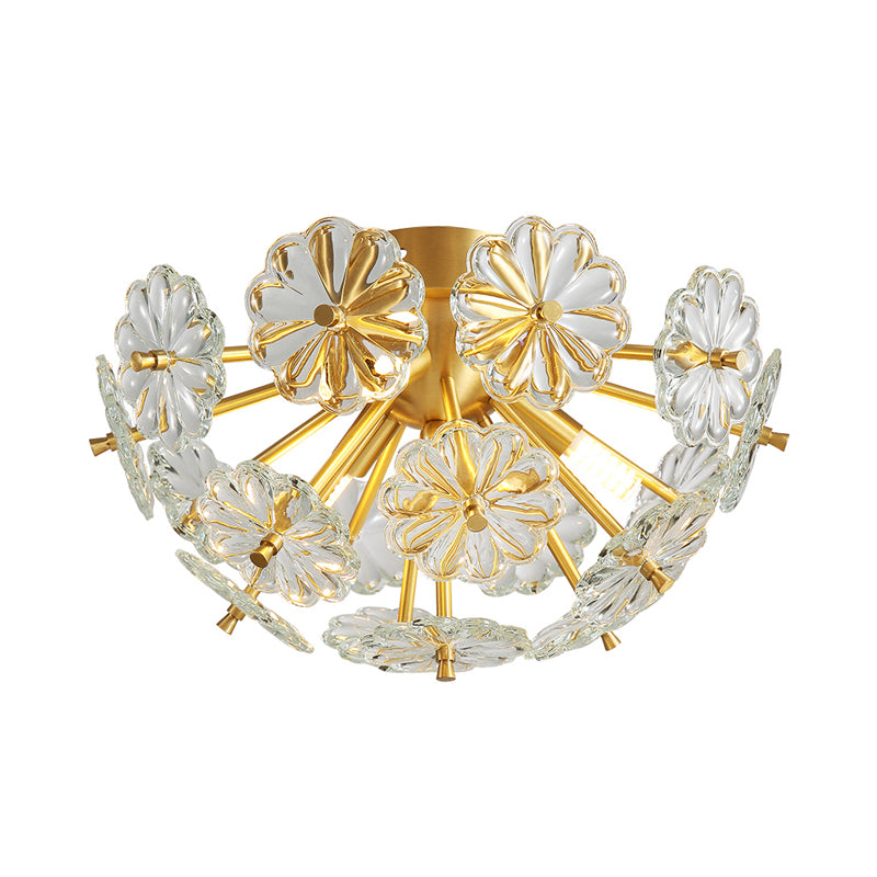 Gold 3/5 Lights Semi Flush Mount Modern Crystal Bouquet Flushmount Ceiling Lamp for Bedroom Clearhalo 'Ceiling Lights' 'Close To Ceiling Lights' 'Close to ceiling' Lighting' 2015573