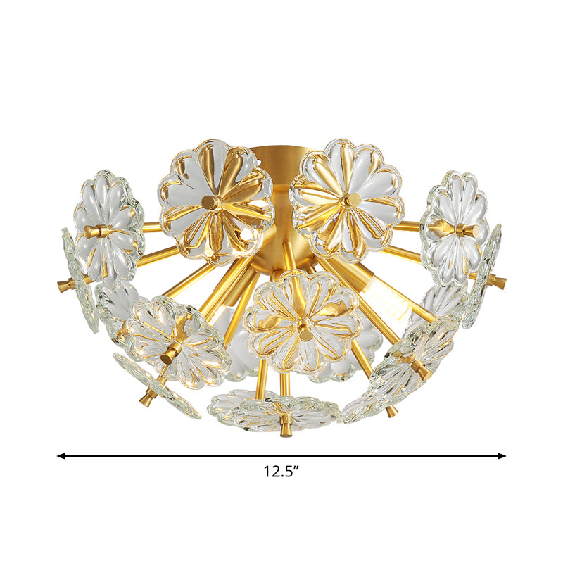 Gold 3/5 Lights Semi Flush Mount Modern Crystal Bouquet Flushmount Ceiling Lamp for Bedroom Clearhalo 'Ceiling Lights' 'Close To Ceiling Lights' 'Close to ceiling' Lighting' 2015575