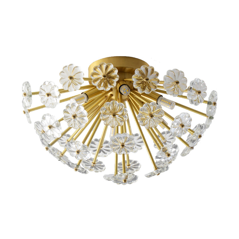 Gold 3/5 Lights Semi Flush Mount Modern Crystal Bouquet Flushmount Ceiling Lamp for Bedroom Clearhalo 'Ceiling Lights' 'Close To Ceiling Lights' 'Close to ceiling' Lighting' 2015578