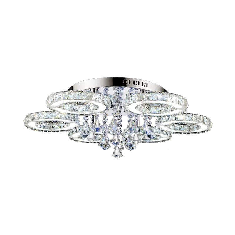 3/6 Bulbs Flush Ceiling Light Modern Circular Opulent Inlaid Crystal Flushmount in Silver Clearhalo 'Ceiling Lights' 'Close To Ceiling Lights' 'Close to ceiling' 'Flush mount' Lighting' 2015607