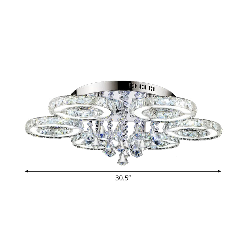 3/6 Bulbs Flush Ceiling Light Modern Circular Opulent Inlaid Crystal Flushmount in Silver Clearhalo 'Ceiling Lights' 'Close To Ceiling Lights' 'Close to ceiling' 'Flush mount' Lighting' 2015608