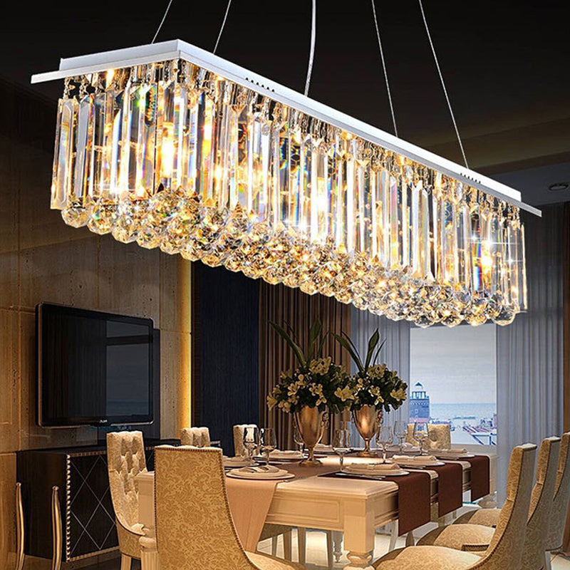 Rectangle Restaurant Ceiling Pendant Contemporary Crystal 4/5/6 Lights Stainless Steel Island Lamp Stainless-Steel Clearhalo 'Ceiling Lights' 'Island Lights' Lighting' 2015612