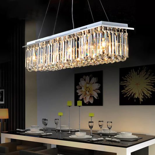 Rectangle Restaurant Ceiling Pendant Contemporary Crystal 4/5/6 Lights Stainless Steel Island Lamp Clearhalo 'Ceiling Lights' 'Island Lights' Lighting' 2015613