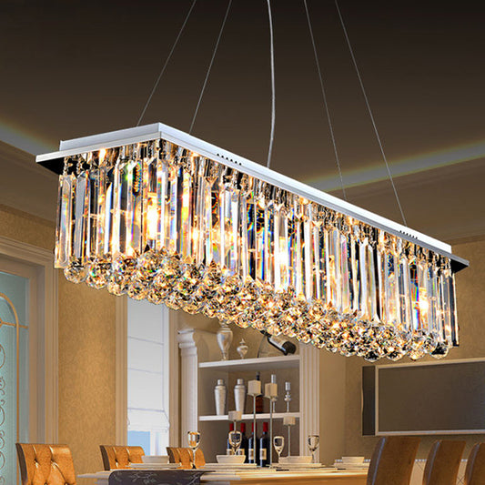 Rectangle Restaurant Ceiling Pendant Contemporary Crystal 4/5/6 Lights Stainless Steel Island Lamp Clearhalo 'Ceiling Lights' 'Island Lights' Lighting' 2015614