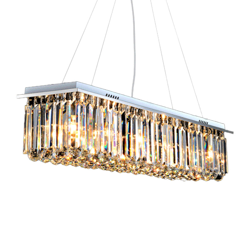 Rectangle Restaurant Ceiling Pendant Contemporary Crystal 4/5/6 Lights Stainless Steel Island Lamp Clearhalo 'Ceiling Lights' 'Island Lights' Lighting' 2015615