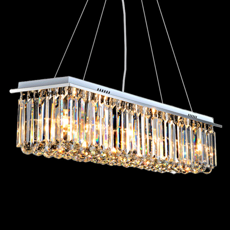 Rectangle Restaurant Ceiling Pendant Contemporary Crystal 4/5/6 Lights Stainless Steel Island Lamp Clearhalo 'Ceiling Lights' 'Island Lights' Lighting' 2015616