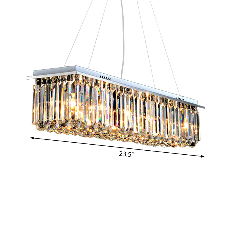 Rectangle Restaurant Ceiling Pendant Contemporary Crystal 4/5/6 Lights Stainless Steel Island Lamp Clearhalo 'Ceiling Lights' 'Island Lights' Lighting' 2015617