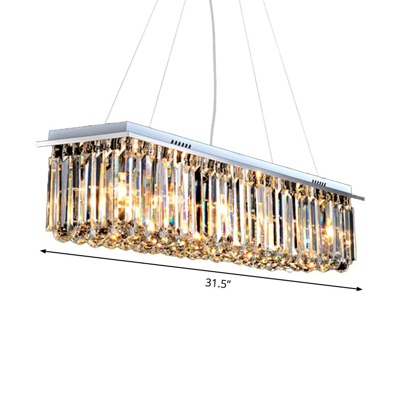 Rectangle Restaurant Ceiling Pendant Contemporary Crystal 4/5/6 Lights Stainless Steel Island Lamp Clearhalo 'Ceiling Lights' 'Island Lights' Lighting' 2015618