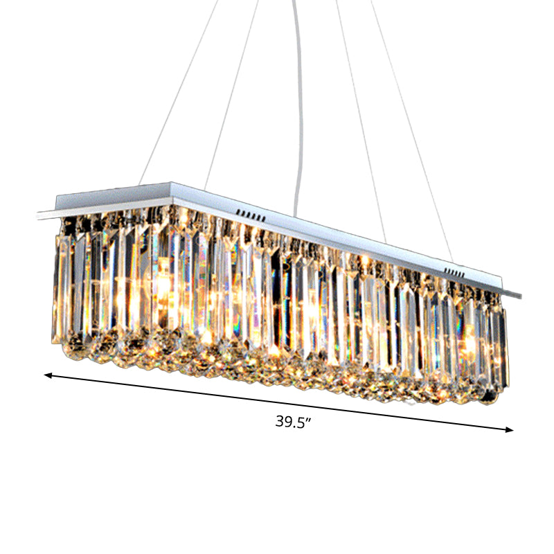 Rectangle Restaurant Ceiling Pendant Contemporary Crystal 4/5/6 Lights Stainless Steel Island Lamp Clearhalo 'Ceiling Lights' 'Island Lights' Lighting' 2015619
