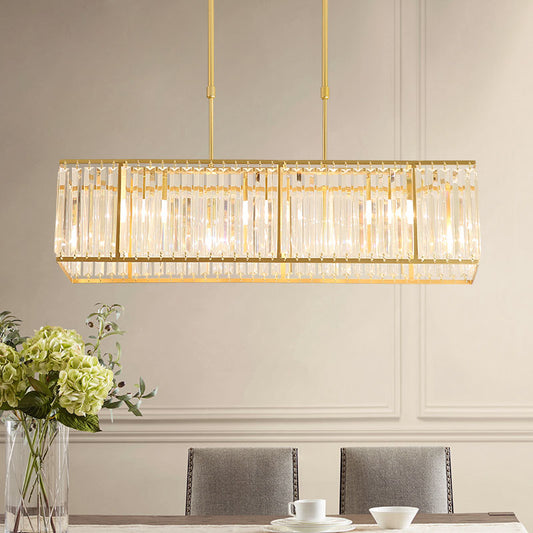 3/4-Bulb Hanging Island Light Modern Restaurant Pendant Lamp with Crystal Rectangle Shade in Black/Gold Gold Clearhalo 'Ceiling Lights' 'Island Lights' Lighting' 2015620