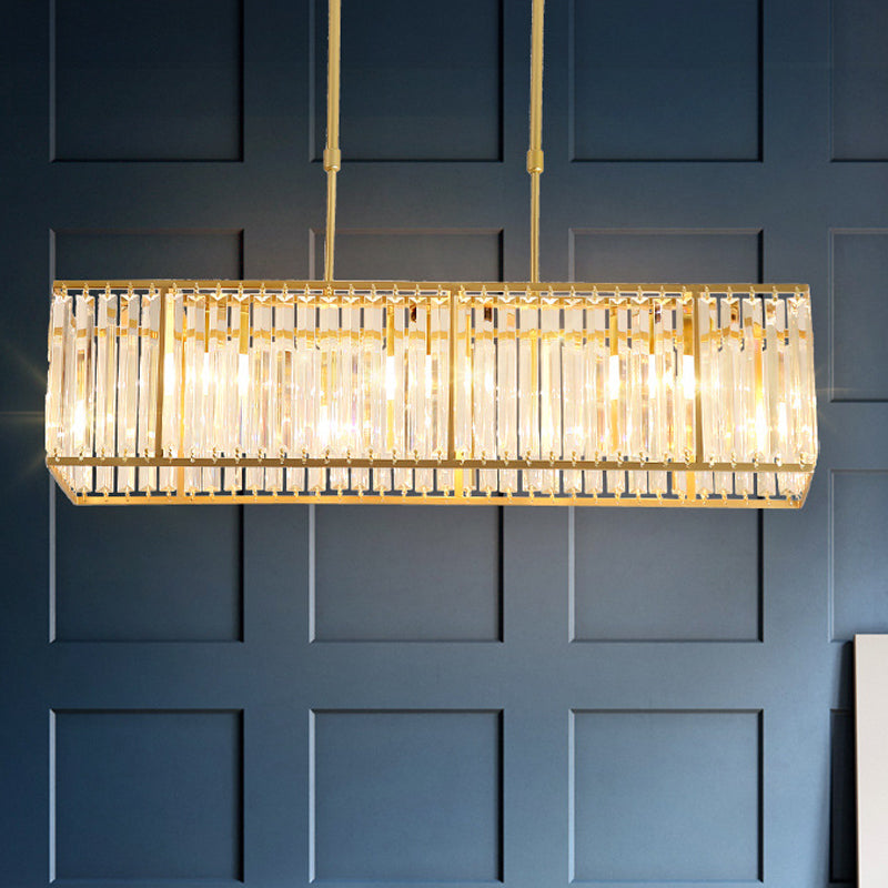3/4-Bulb Hanging Island Light Modern Restaurant Pendant Lamp with Crystal Rectangle Shade in Black/Gold Clearhalo 'Ceiling Lights' 'Island Lights' Lighting' 2015622