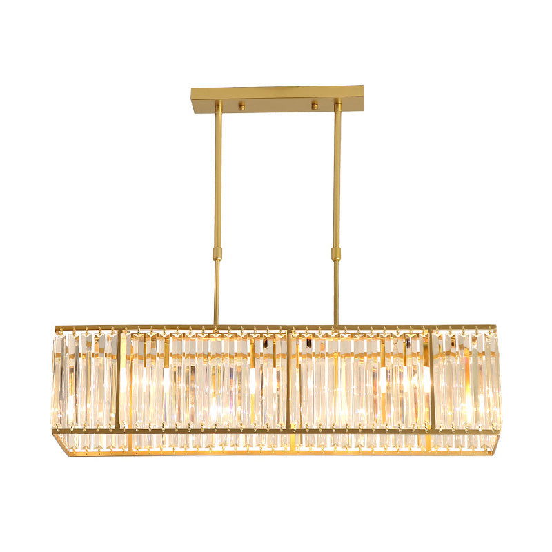 3/4-Bulb Hanging Island Light Modern Restaurant Pendant Lamp with Crystal Rectangle Shade in Black/Gold Clearhalo 'Ceiling Lights' 'Island Lights' Lighting' 2015623