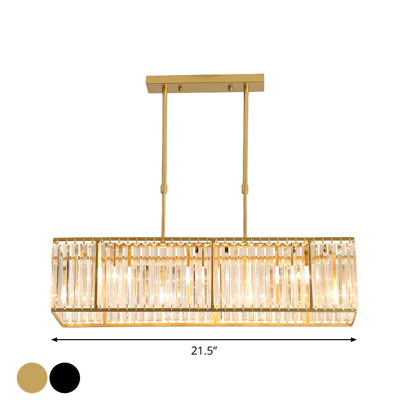 3/4-Bulb Hanging Island Light Modern Restaurant Pendant Lamp with Crystal Rectangle Shade in Black/Gold Clearhalo 'Ceiling Lights' 'Island Lights' Lighting' 2015624