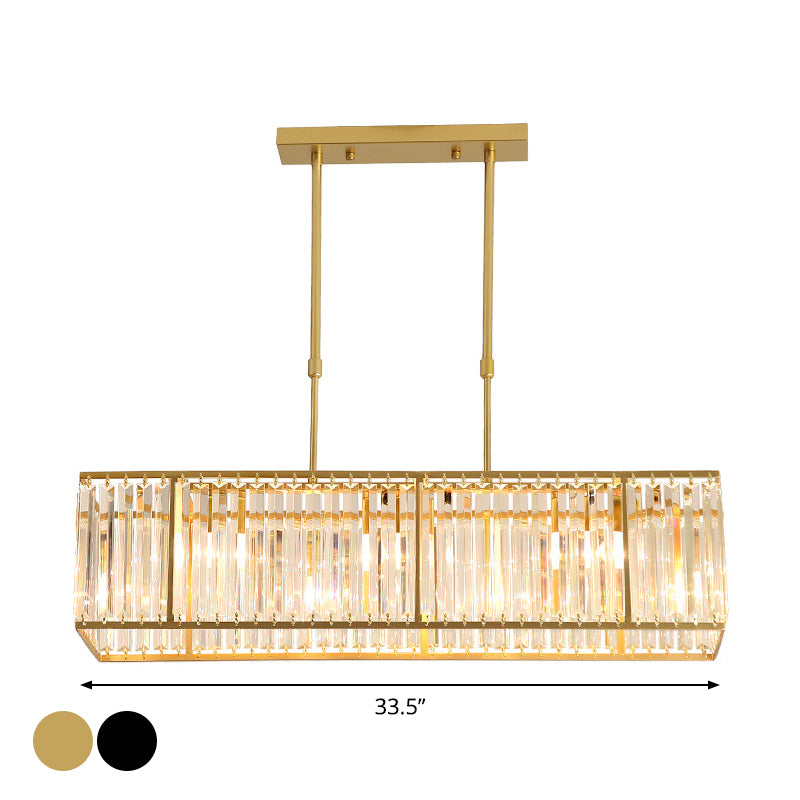 3/4-Bulb Hanging Island Light Modern Restaurant Pendant Lamp with Crystal Rectangle Shade in Black/Gold Clearhalo 'Ceiling Lights' 'Island Lights' Lighting' 2015625