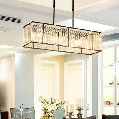 3/4-Bulb Hanging Island Light Modern Restaurant Pendant Lamp with Crystal Rectangle Shade in Black/Gold Black Clearhalo 'Ceiling Lights' 'Island Lights' Lighting' 2015626
