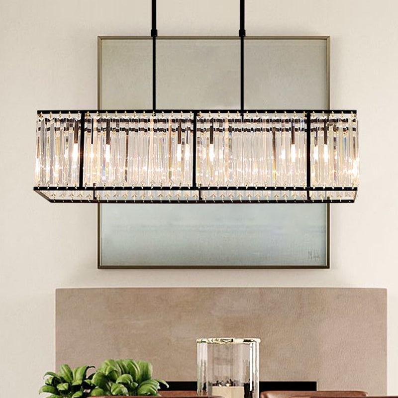 3/4-Bulb Hanging Island Light Modern Restaurant Pendant Lamp with Crystal Rectangle Shade in Black/Gold Clearhalo 'Ceiling Lights' 'Island Lights' Lighting' 2015628