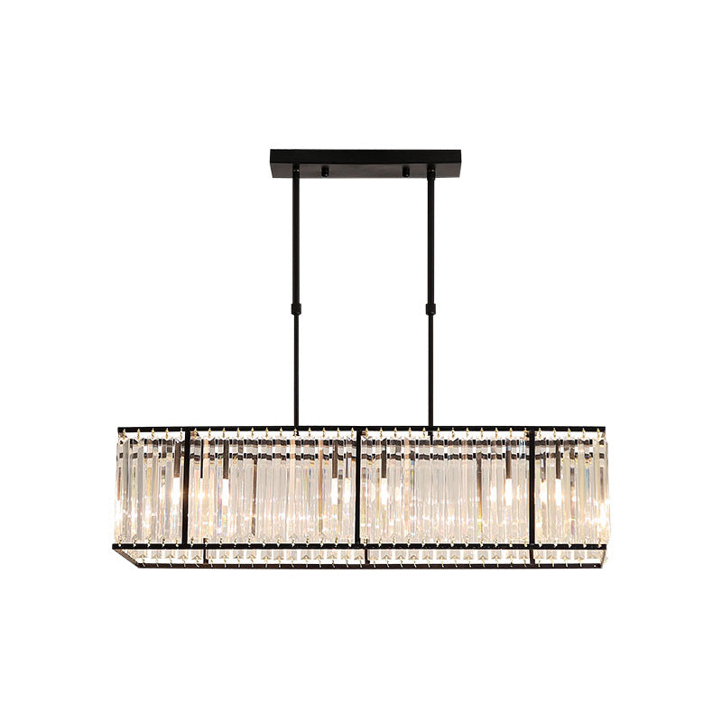 3/4-Bulb Hanging Island Light Modern Restaurant Pendant Lamp with Crystal Rectangle Shade in Black/Gold Clearhalo 'Ceiling Lights' 'Island Lights' Lighting' 2015629