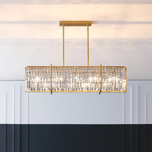 Post-Modern Rectangular Hanging Lamp 5 Bulbs Prismatic Crystal Island Pendant Light in Gold Clearhalo 'Ceiling Lights' 'Island Lights' Lighting' 2015631