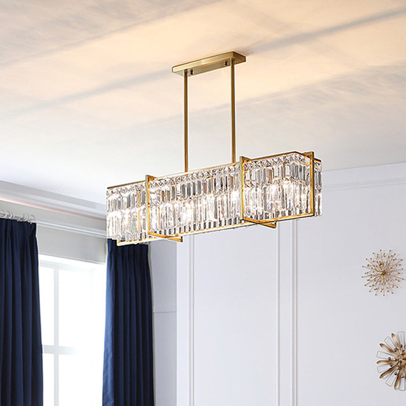 Post-Modern Rectangular Hanging Lamp 5 Bulbs Prismatic Crystal Island Pendant Light in Gold Clearhalo 'Ceiling Lights' 'Island Lights' Lighting' 2015632